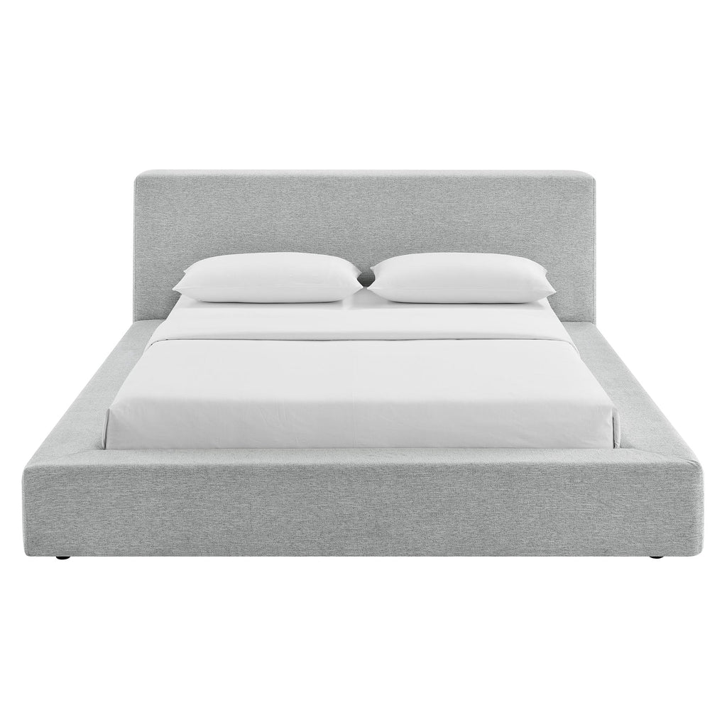 Luma Chenille Upholstered King Platform Bed Frame by Modway - Ivory Fabric / Light Gray Fabric