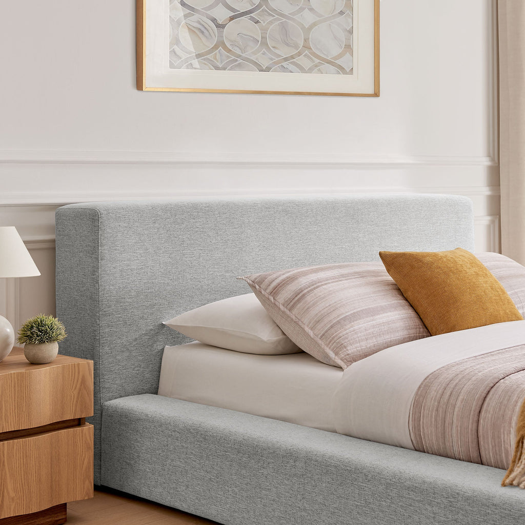 Luma Chenille Upholstered King Platform Bed Frame by Modway - Ivory Fabric / Light Gray Fabric
