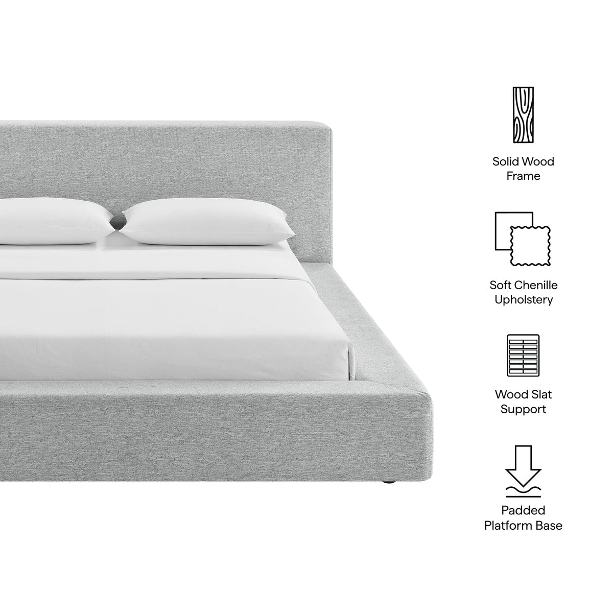 Luma Chenille Upholstered King Platform Bed Frame by Modway - Ivory Fabric / Light Gray Fabric