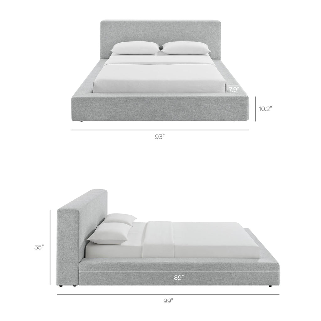 Luma Chenille Upholstered King Platform Bed Frame by Modway - Ivory Fabric / Light Gray Fabric