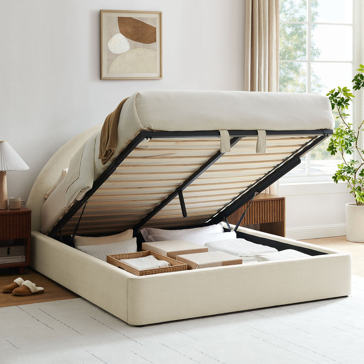 Resort Queen Arched Upholstered Fabric Storage Platform Bed Frame by Modway
