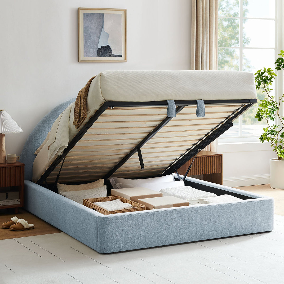 Resort Queen Arched Upholstered Fabric Storage Platform Bed Frame by Modway