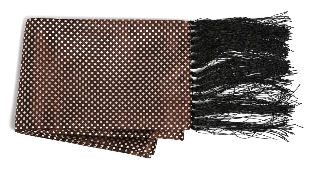 Premium Men's Polka Dot Formal Evening Scarf - Brown & White