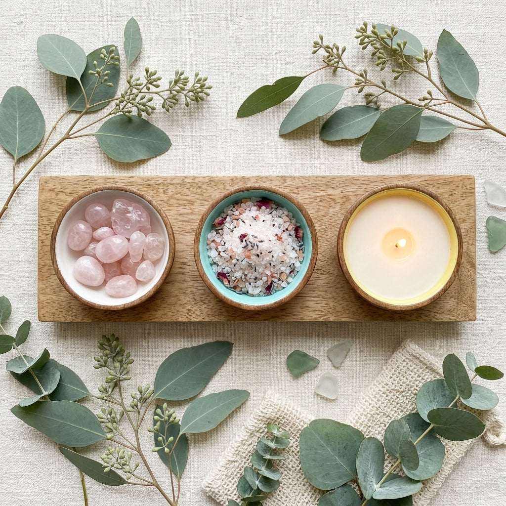 Mango Wood Condiment Set with Enamel Bowls