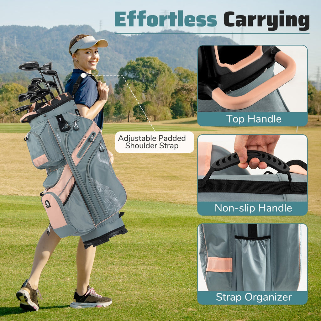 Molded Lock Top Golf Cart Bag with 14-Way Full Length Dividers and 11 Pockets