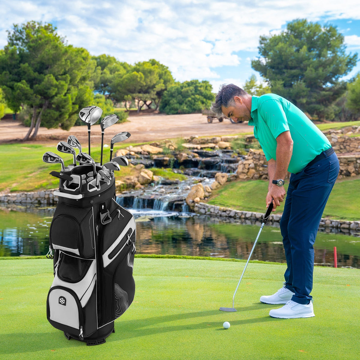 Molded Lock Top Golf Cart Bag with 14-Way Full Length Dividers and 11 Pockets