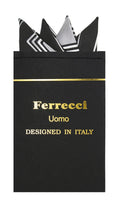 Pre-Folded Microfiber Black Grey Geometric Handkerchief Pocket Square