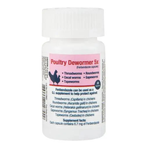 Poultry Dewormer 5X Fenbendazole 20 Capsules