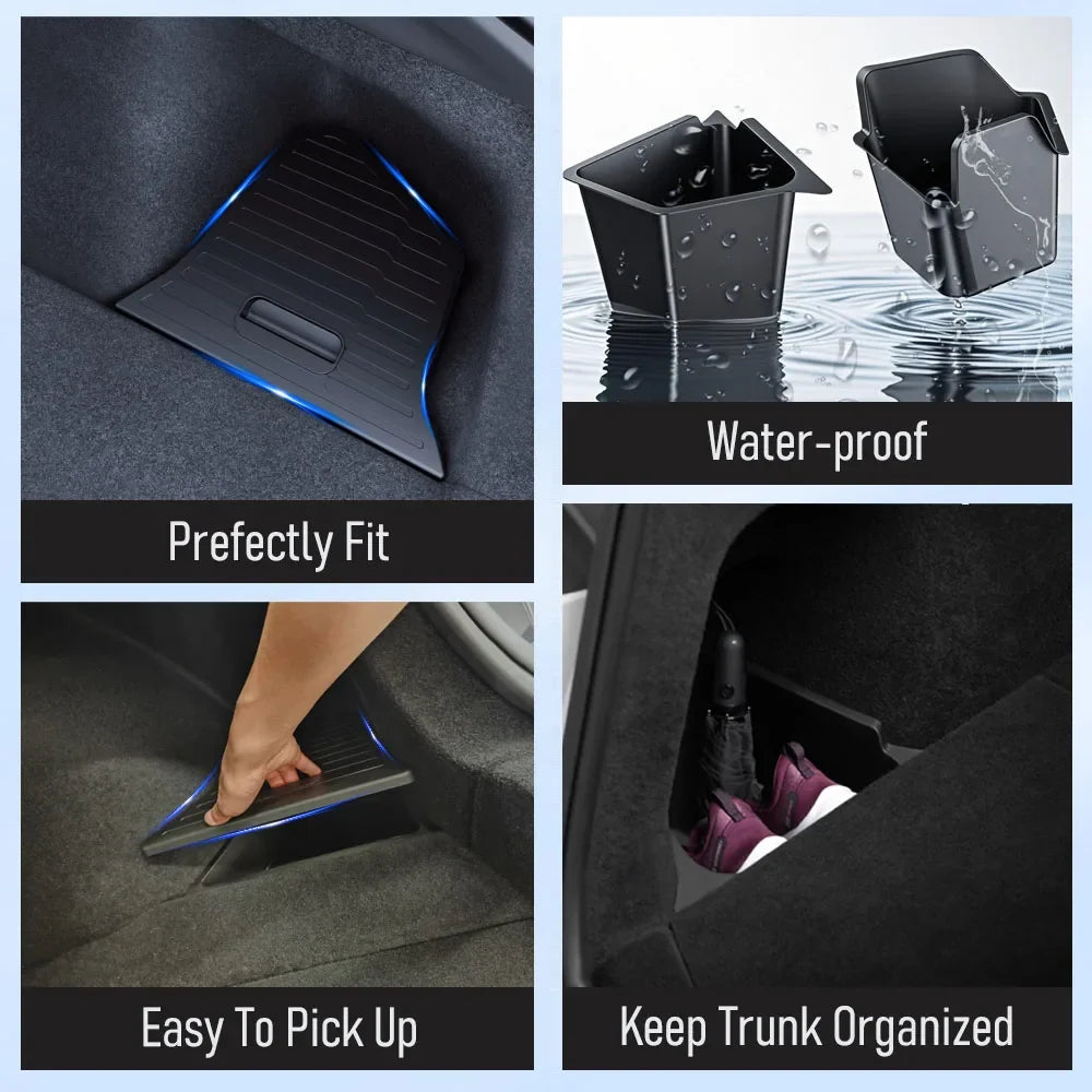 Tesla Model Y Juniper 2025 Trunk Side Storage Box – Flocked TPE Boot Organizer & Anti-Dirty Mat (7 Kit Options)