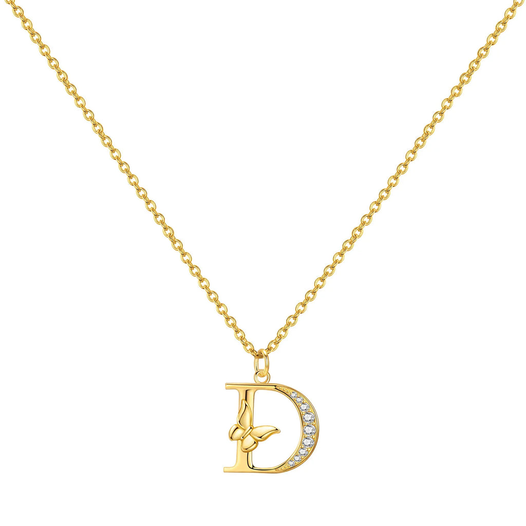 925 Sterling Silver Butterfly Initial Necklace | 26 Letter Y-Shaped Pendant for Women