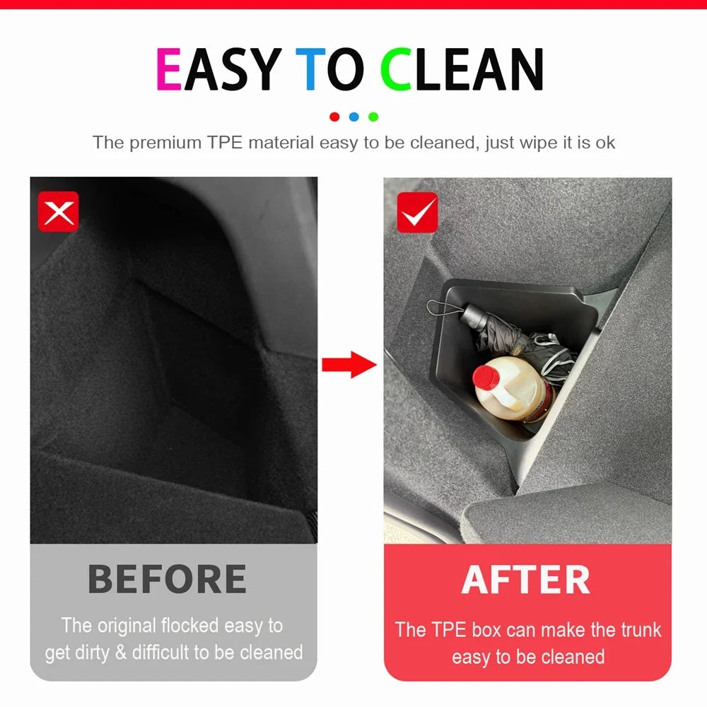 Tesla Model Y Juniper 2025 Trunk Side Storage Box – Flocked TPE Boot Organizer & Anti-Dirty Mat (7 Kit Options)