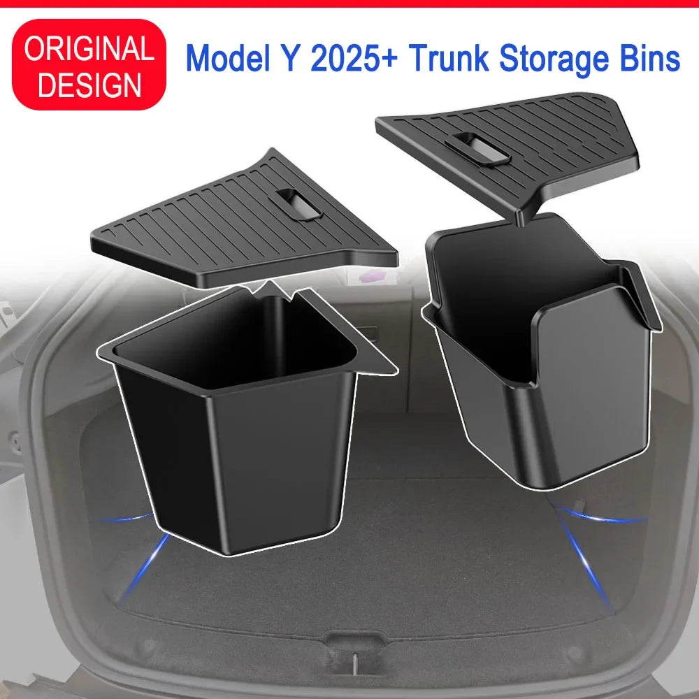 Tesla Model Y Juniper 2025 Trunk Side Storage Box – Flocked TPE Boot Organizer & Anti-Dirty Mat (7 Kit Options)