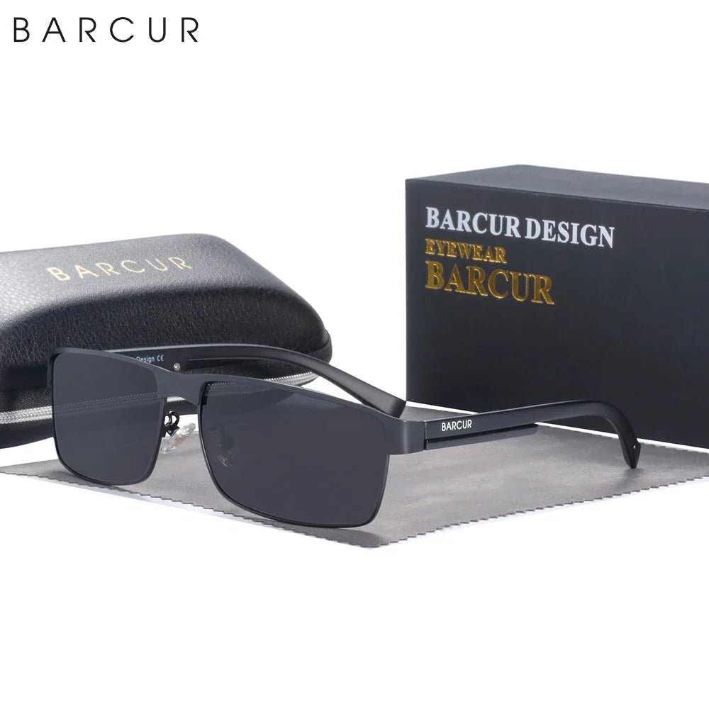BARCUR Sunglasses Men’s Original Rectangle Fashionable Business Sunglasses – Polarized UV400 Protection for Driving Hiking Sports and Casual Wear – Trendy Fashion Shades Oculos De Sol with Anti-Reflective TAC Lenses