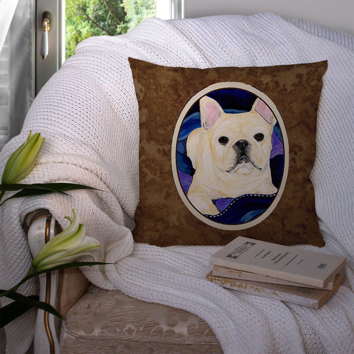 French Bulldog Decorative Throw Pillow 14x14 Indoor Outdoor Accent Cushion, Fabric Cover with Insert for Sofa, Bed, Porch & Living Room
