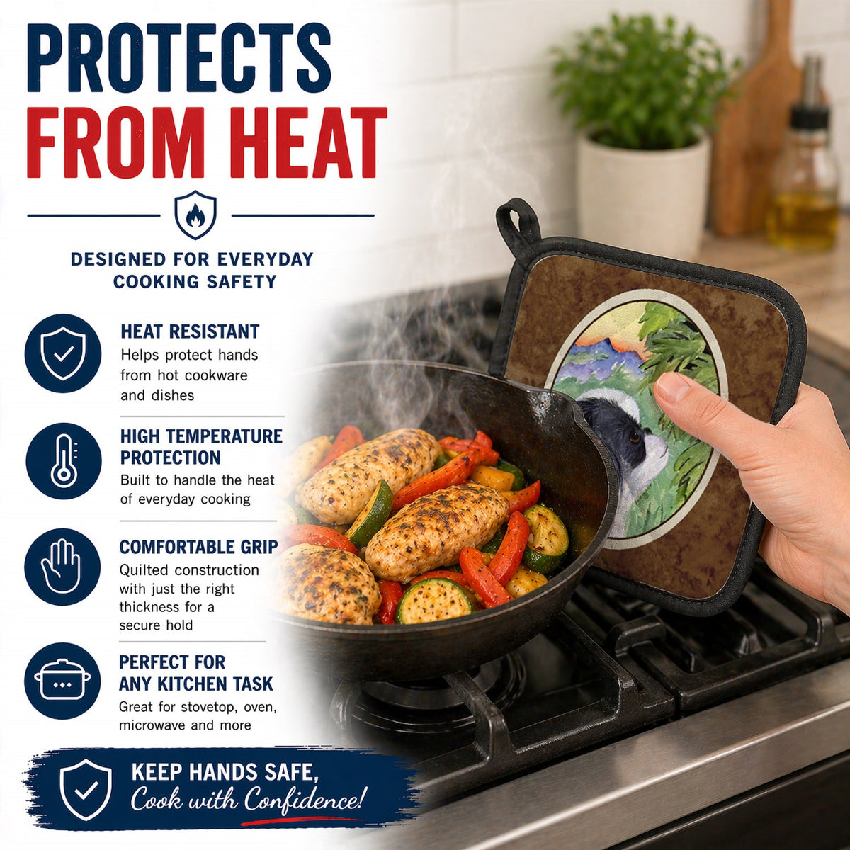 Japanese Chin Pot Holder Set of 2 Heat Resistant Quilted Hot Pads 7.5 x 7.5 Inch, Insulated Kitchen Trivets for Cooking & Baking
