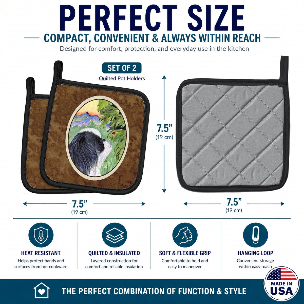 Japanese Chin Pot Holder Set of 2 Heat Resistant Quilted Hot Pads 7.5 x 7.5 Inch, Insulated Kitchen Trivets for Cooking & Baking