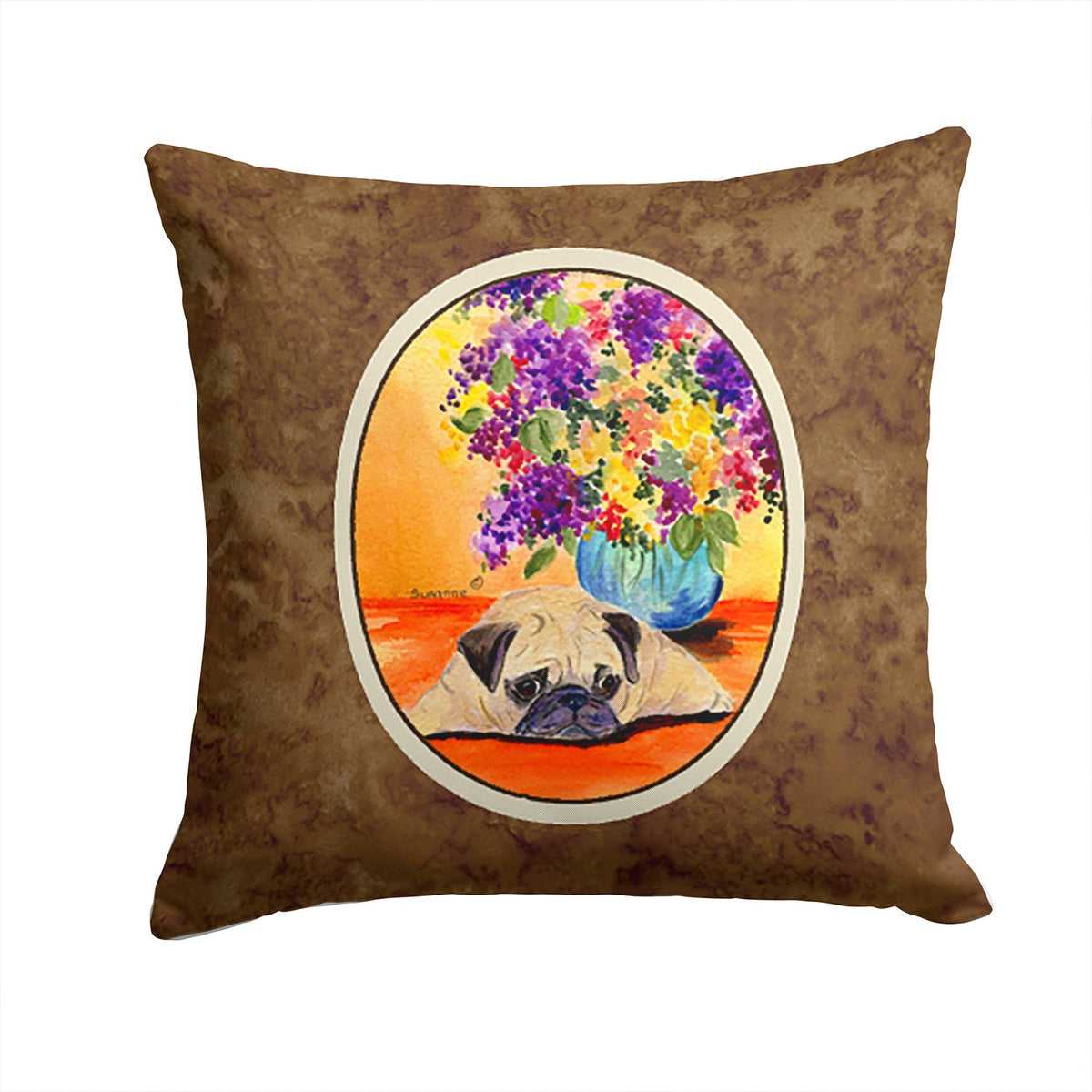 Pug Decorative Throw Pillow 14x14 Indoor Outdoor Accent Cushion, Fabric Cover with Insert for Sofa, Bed, Porch & Living Room