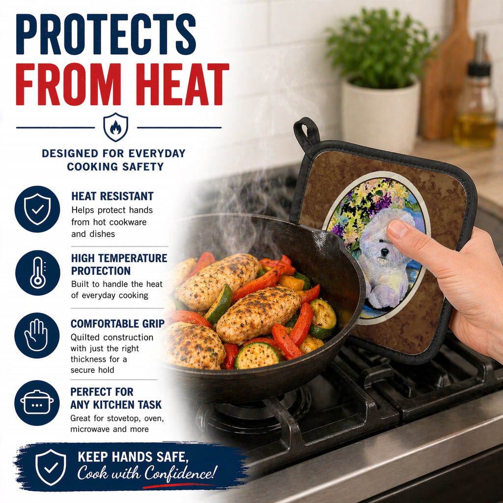 Bichon Frise Pot Holder Set of 2 Heat Resistant Quilted Hot Pads 7.5 x 7.5 Inch, Insulated Kitchen Trivets for Cooking & Baking