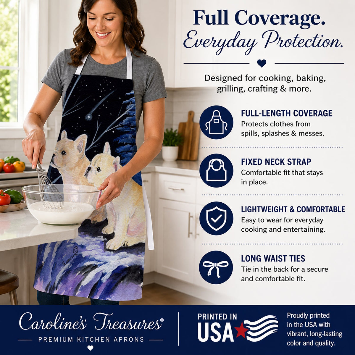 Starry Night French Bulldog Apron Cooking Kitchen Server Baking Crafts Gardening for Adult Women Men, Unisex, Large, Multicolor
