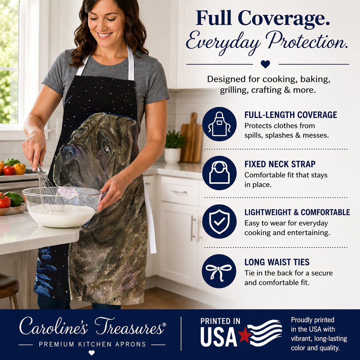 Starry Night Mastiff Apron Cooking Kitchen Server Baking Crafts Gardening for Adult Women Men, Unisex, Large, Multicolor