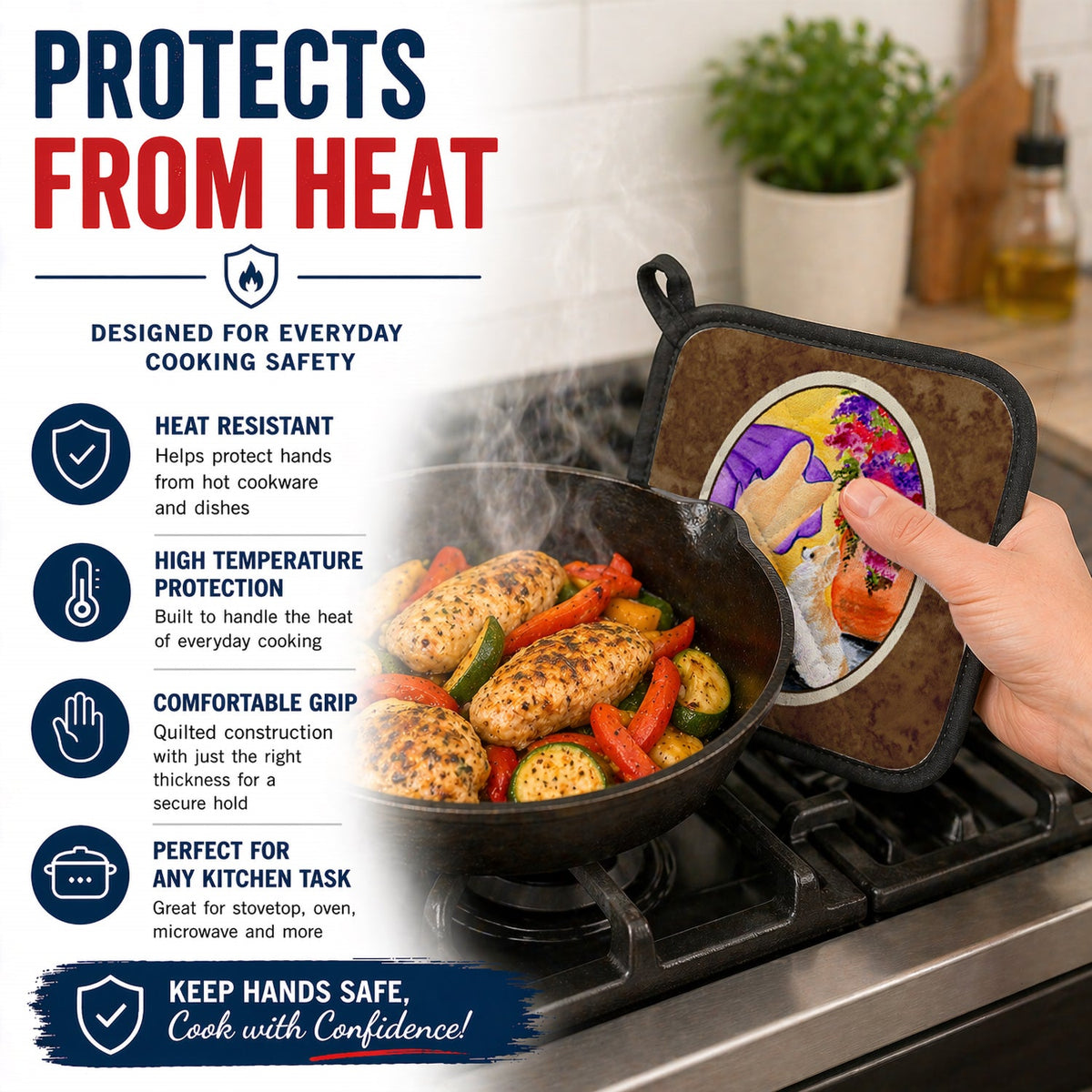 Lady with her Chihuahua Pot Holder Set of 2 Heat Resistant Quilted Hot Pads 7.5 x 7.5 Inch, Insulated Kitchen Trivets for Cooking & Baking