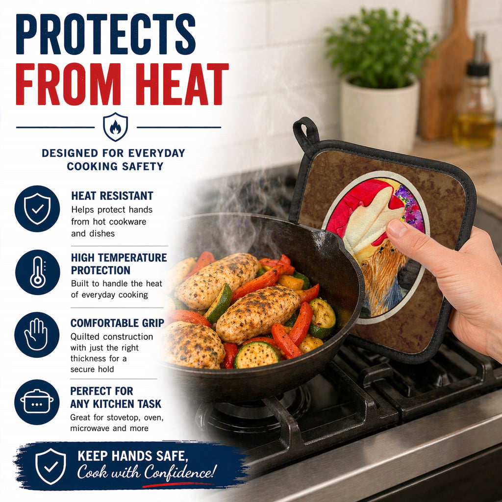 Lady with her Yorkie Pot Holder Set of 2 Heat Resistant Quilted Hot Pads 7.5 x 7.5 Inch, Insulated Kitchen Trivets for Cooking & Baking