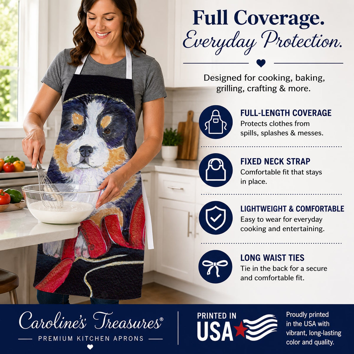 Bernese Mountain Dog Apron Cooking Kitchen Server Baking Crafts Gardening for Adult Women Men, Unisex, Large, Multicolor