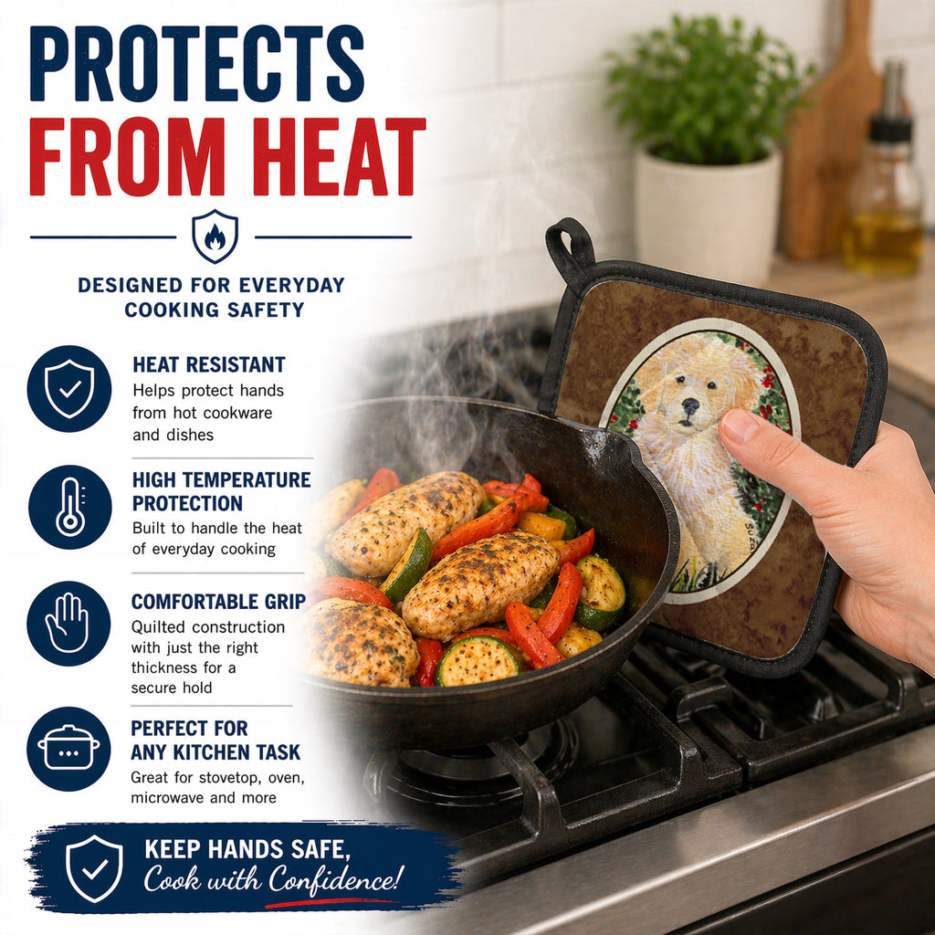 Golden Retriever Pot Holder Set of 2 Heat Resistant Quilted Hot Pads 7.5 x 7.5 Inch, Insulated Kitchen Trivets for Cooking & Baking