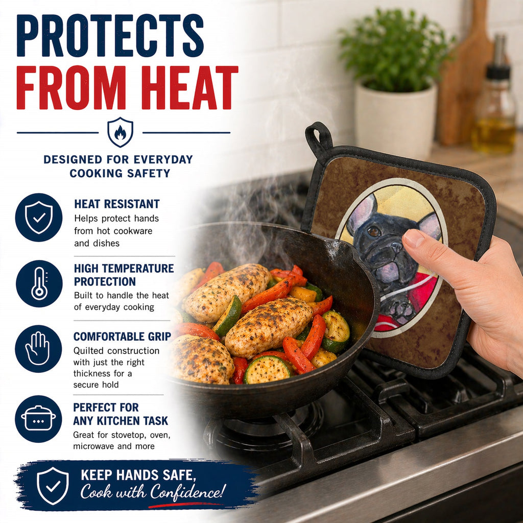 French Bulldog Pot Holder Set of 2 Heat Resistant Quilted Hot Pads 7.5 x 7.5 Inch, Insulated Kitchen Trivets for Cooking & Baking