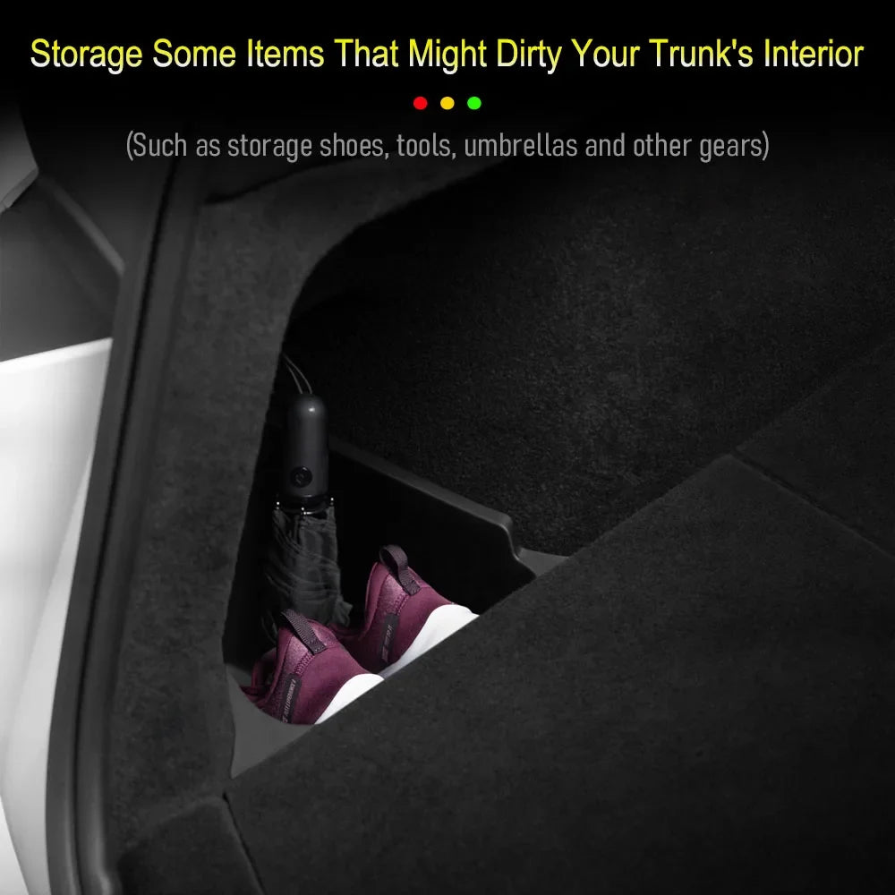 Tesla Model Y Juniper 2025 Trunk Side Storage Box – Flocked TPE Boot Organizer & Anti-Dirty Mat (7 Kit Options)