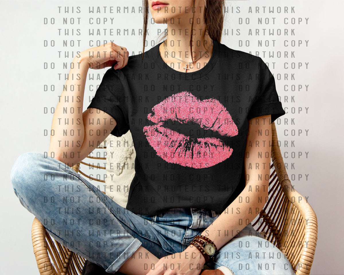 Pink Glitter Lips Graphic Tee