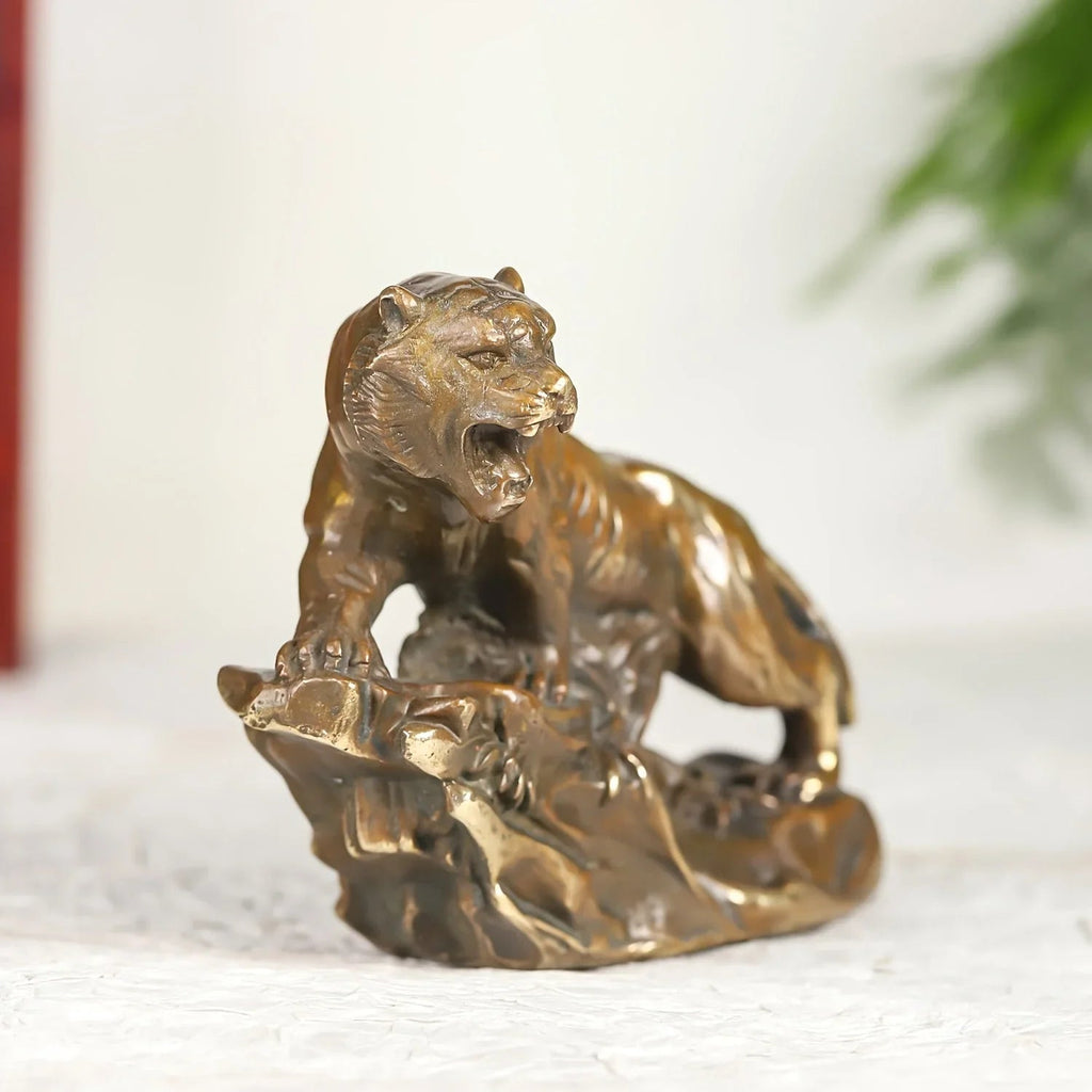 Tiger Figurine - Climbing Brass