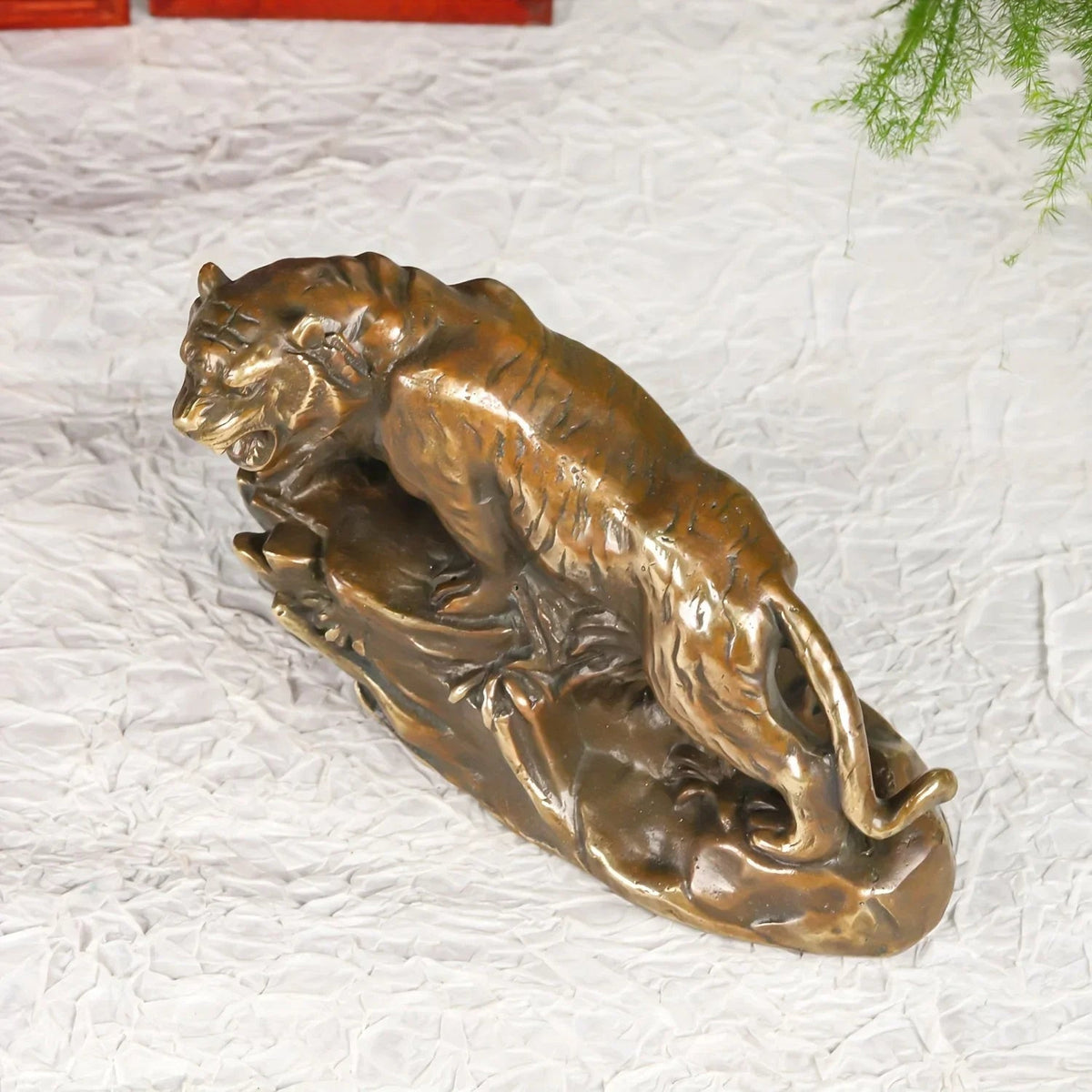 Tiger Figurine - Climbing Brass