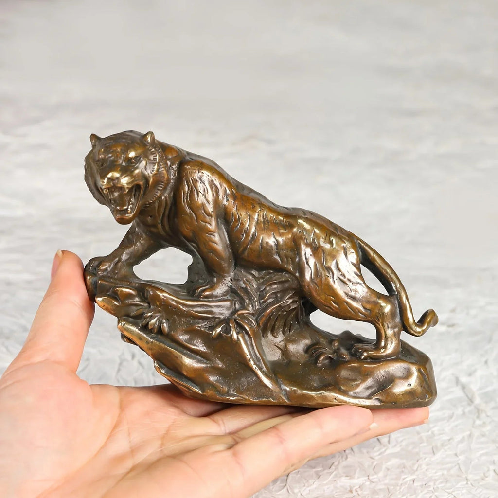 Tiger Figurine - Climbing Brass