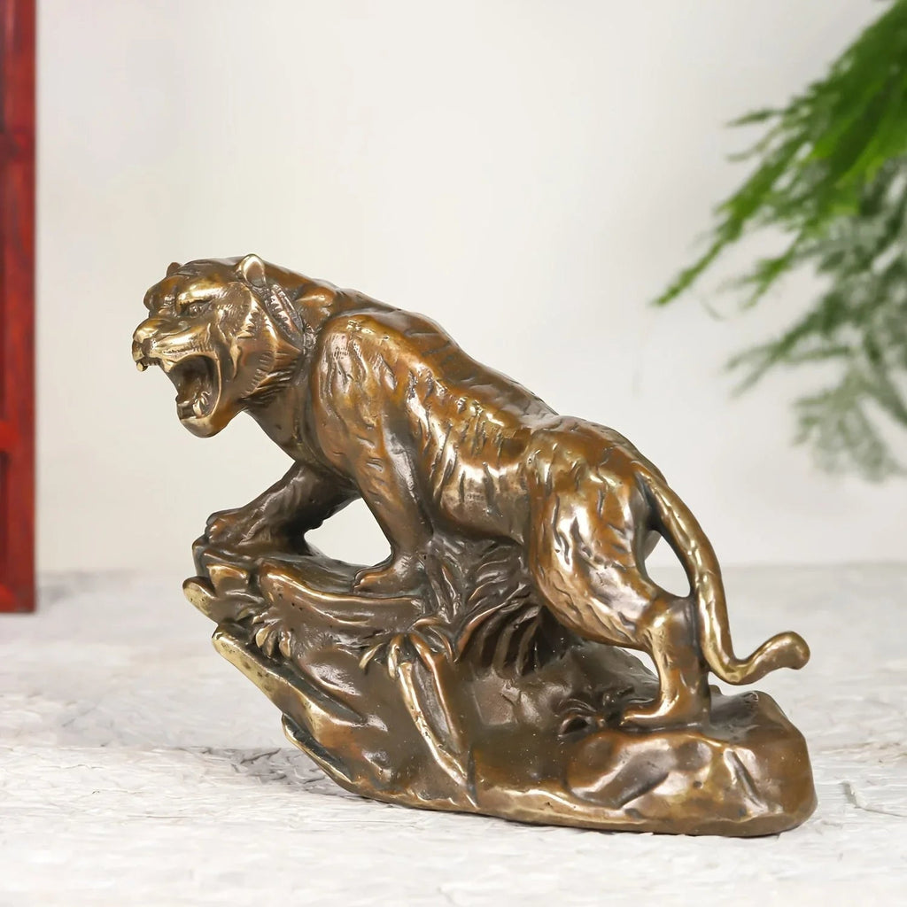 Tiger Figurine - Climbing Brass