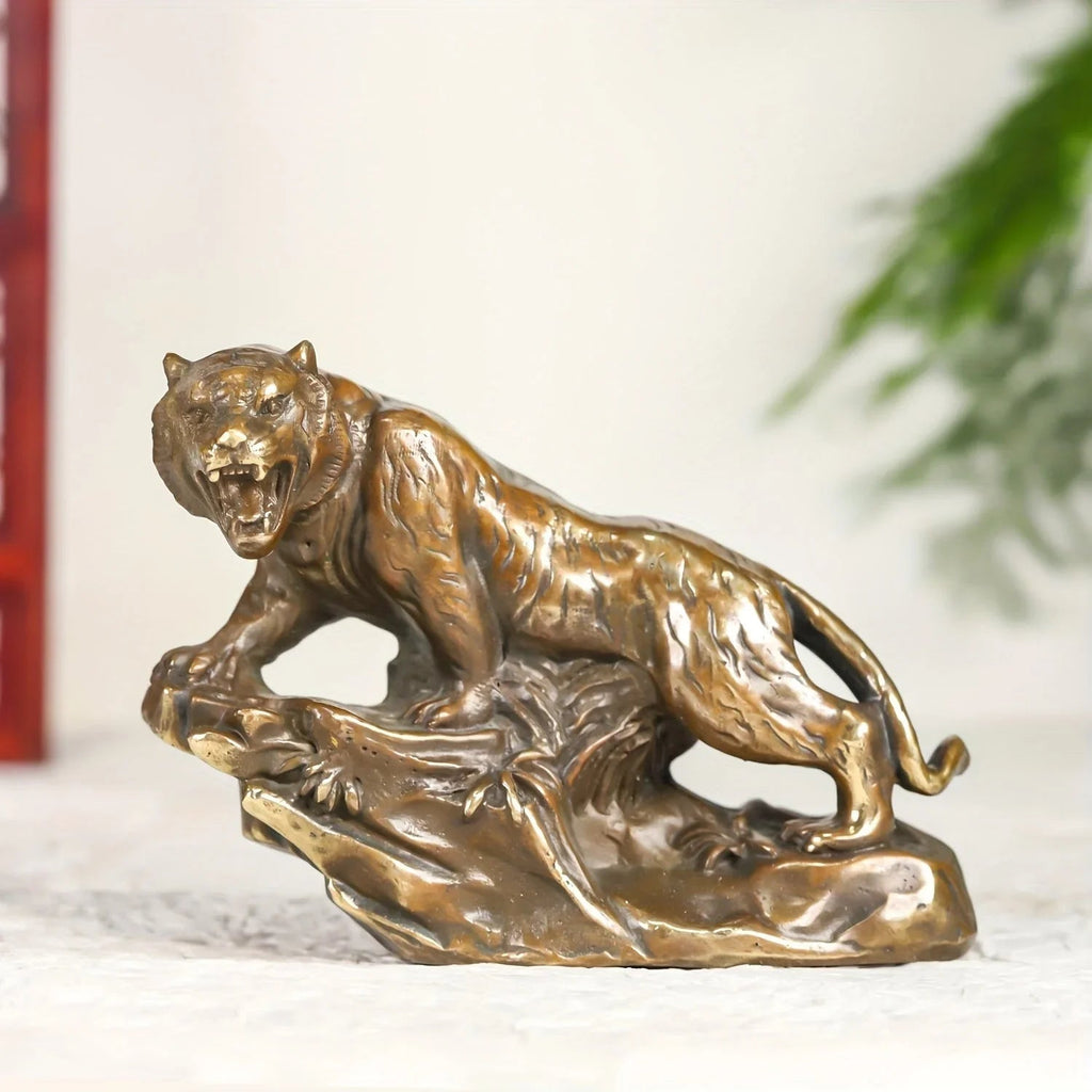 Tiger Figurine - Climbing Brass