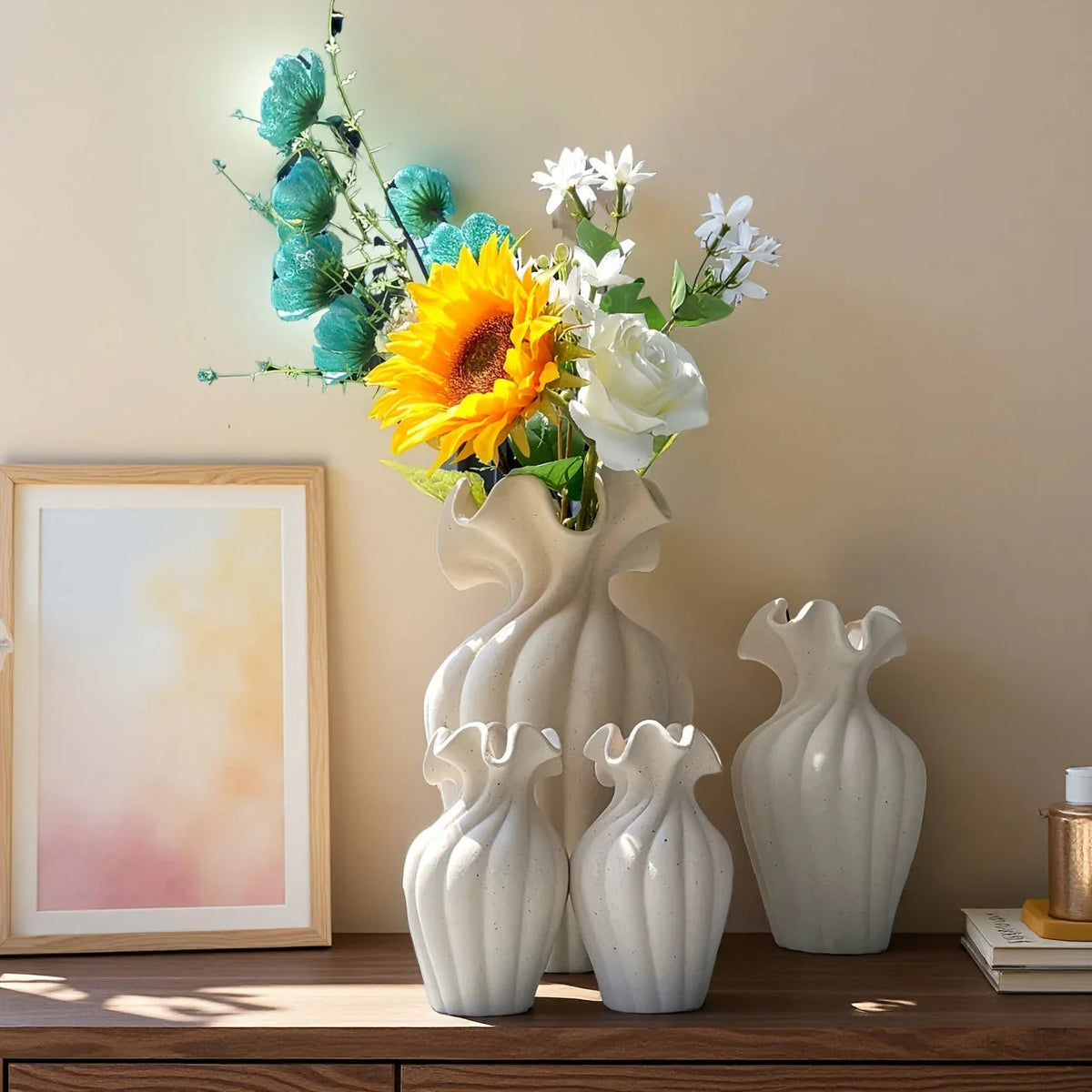 Vase - Decorative Ceramic White Set