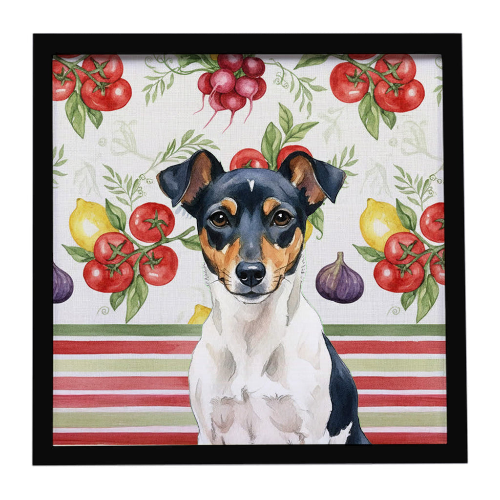 Tricolor Rat Terrier Vegetables Framed Metal Print Bathroom, Kitchen, Office, Home Decor Wall Art Ready to Hang, Square, 8X8