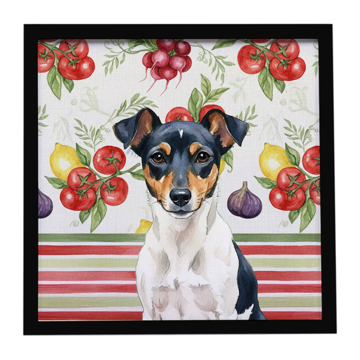 Tricolor Rat Terrier Vegetables Framed Metal Print Bathroom, Kitchen, Office, Home Decor Wall Art Ready to Hang, Square, 8X8