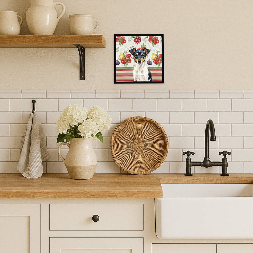 Tricolor Rat Terrier Vegetables Framed Metal Print Bathroom, Kitchen, Office, Home Decor Wall Art Ready to Hang, Square, 8X8