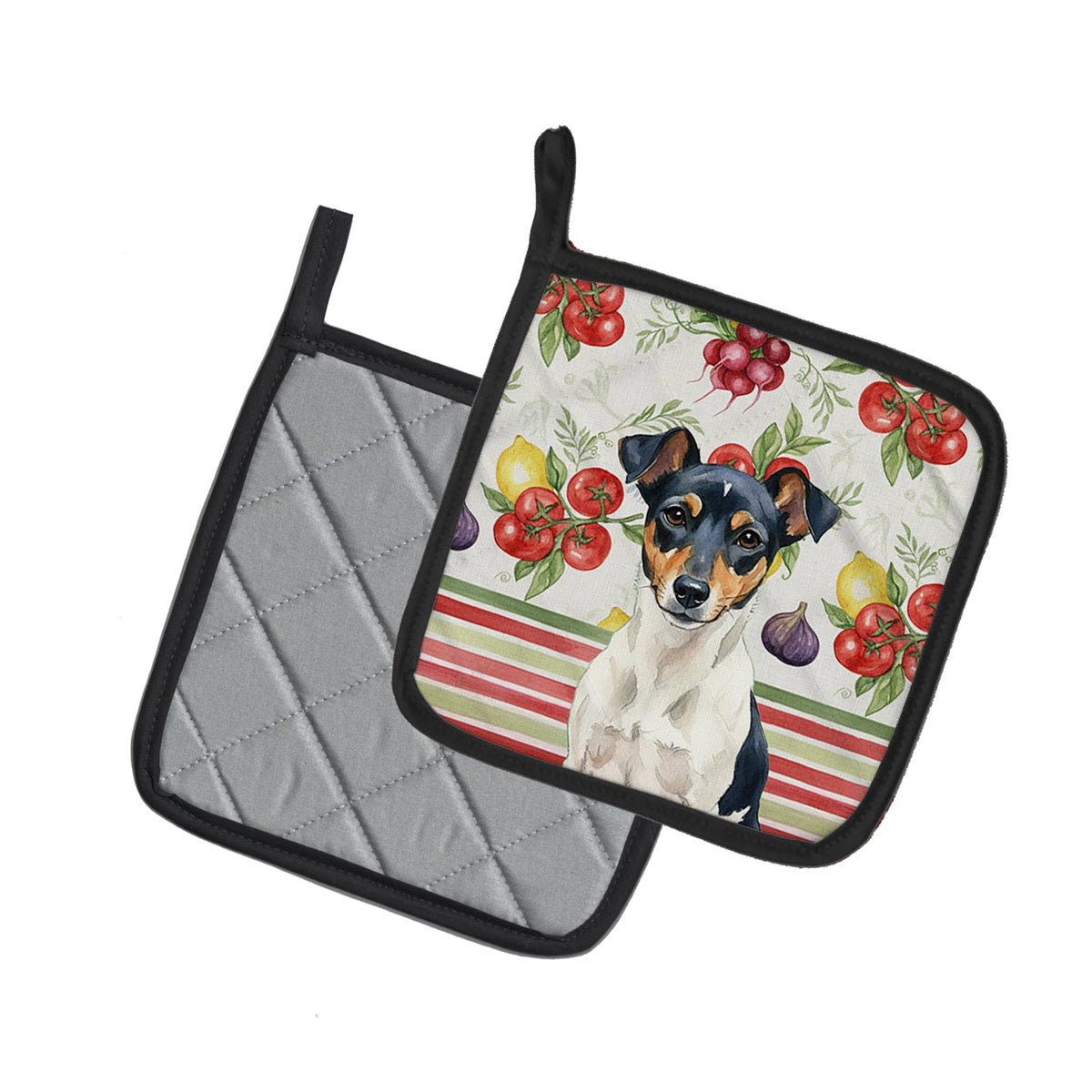 Tricolor Rat Terrier Vegetables Pot Holder Set of 2 Heat Resistant Quilted Hot Pads 7.5 x 7.5 Inch, Insulated Kitchen Trivets for Cooking & Baking