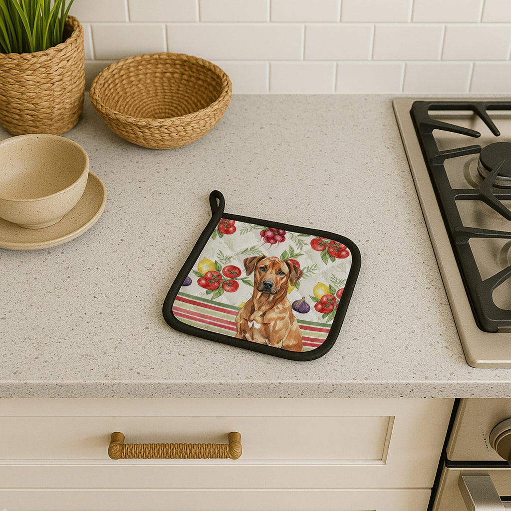 Rhodesian Ridgeback Vegetables Pot Holder Set of 2 Heat Resistant Quilted Hot Pads 7.5 x 7.5 Inch, Insulated Kitchen Trivets for Cooking & Baking