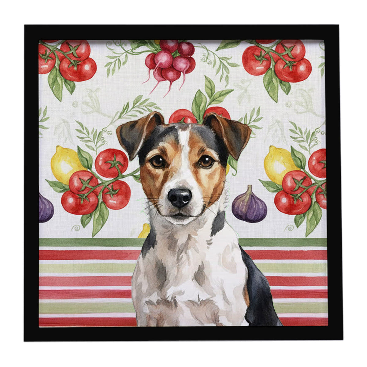 Tricolor Russell Terrier Vegetables Framed Metal Print Bathroom, Kitchen, Office, Home Decor Wall Art Ready to Hang, Square, 8X8