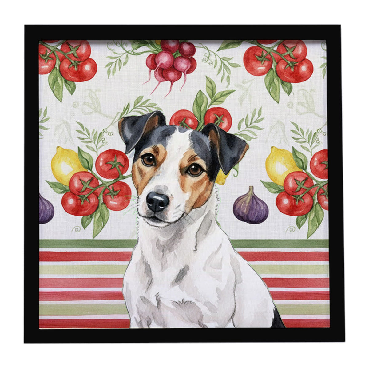 White with Black Markings Russell Terrier Vegetables Framed Metal Print Bathroom, Kitchen, Office, Home Decor Wall Art Ready to Hang, Square, 8X8