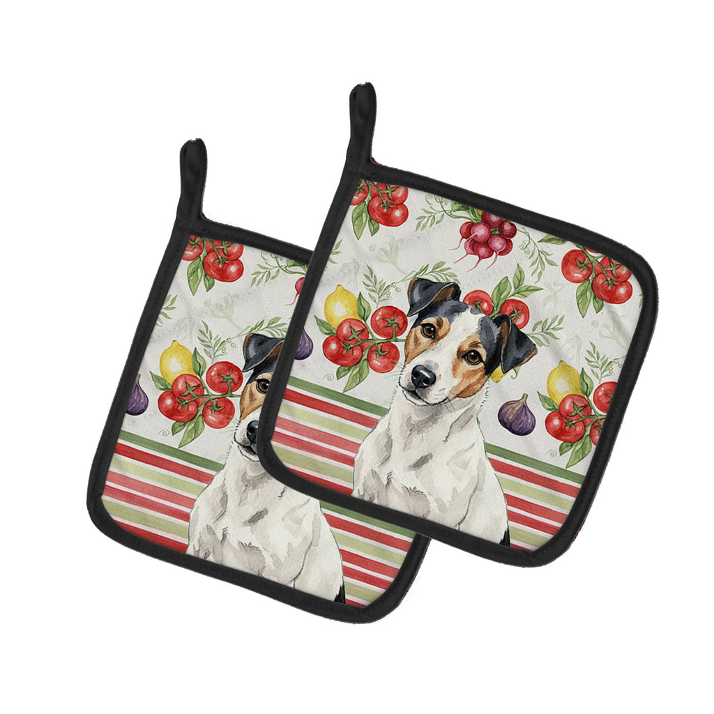 White with Black Markings Russell Terrier Vegetables Pot Holder Set of 2 Heat Resistant Quilted Hot Pads 7.5 x 7.5 Inch, Insulated Kitchen Trivets for Cooking & Baking