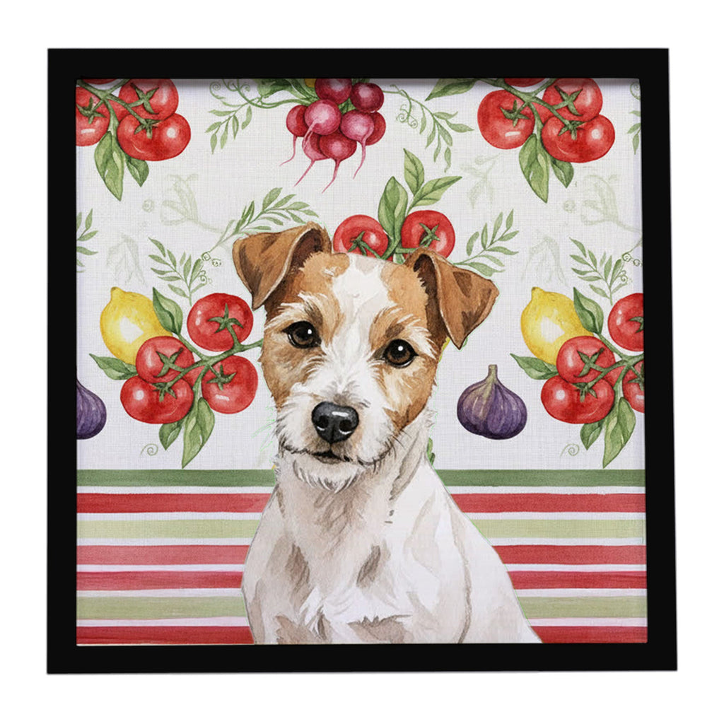 White with Tan Markings Russell Terrier Vegetables Framed Metal Print Bathroom, Kitchen, Office, Home Decor Wall Art Ready to Hang, Square, 8X8