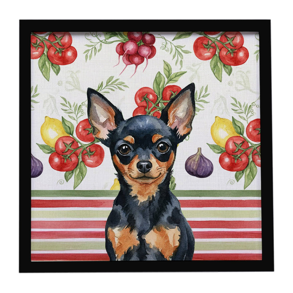 Black and Tan Russian Toy Vegetables Framed Metal Print Bathroom, Kitchen, Office, Home Decor Wall Art Ready to Hang, Square, 8X8