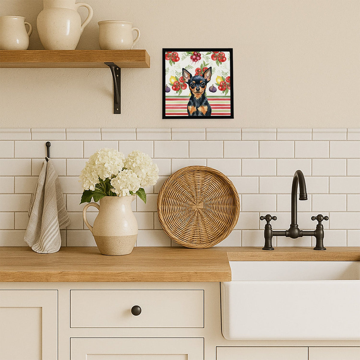 Black and Tan Russian Toy Vegetables Framed Metal Print Bathroom, Kitchen, Office, Home Decor Wall Art Ready to Hang, Square, 8X8