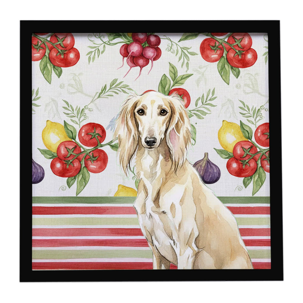 Cream Saluki Vegetables Framed Metal Print Bathroom, Kitchen, Office, Home Decor Wall Art Ready to Hang, Square, 8X8