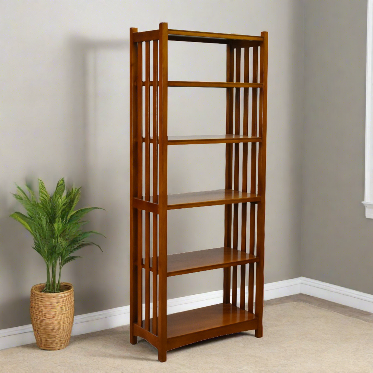 Pre-Order Mission Spindle Side 5 Shelf Bookcase - Michael's Cherry (MC1)